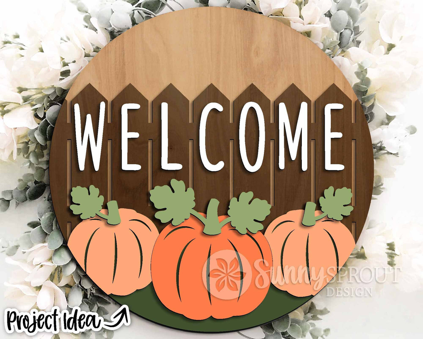 Welcome Fence Pumpkins Sign, Digital Download, SVG Laser Cut File, Cricut, Round Fall Door Hanger Design