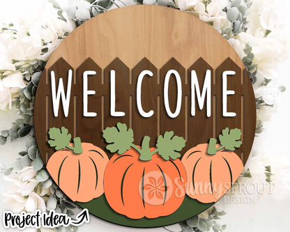 Welcome Fence Pumpkins Sign, Digital Download, SVG Laser Cut File, Cricut, Round Fall Door Hanger Design