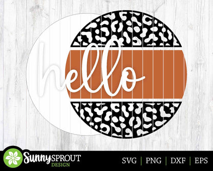 Hello Cheetah Print Sign, Digital Download, SVG Laser Cut File, Cricut, Animal Round Door Hanger Design