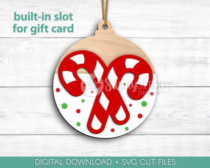 Gift Card Holder Candy Cane Ornament, Digital download, SVG laser cut file, Cricut, Christmas design