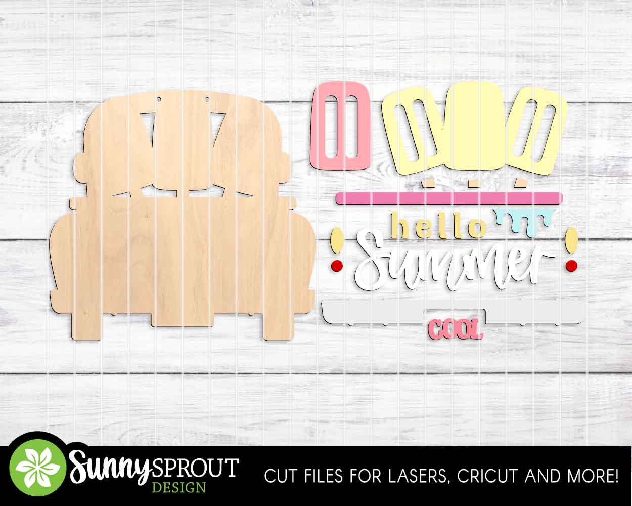 Hello Summer Popsicle Old Truck Sign, Digital download, SVG laser cut file, Cricut, Farmhouse door hanger design, Beach house decor