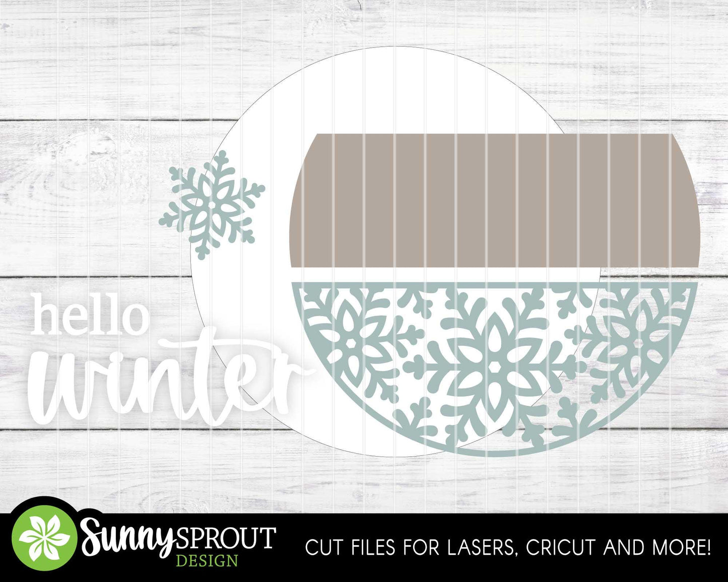 Hello Winter Snowflakes Sign, Round door hanger svg, Glowforge laser file, Cricut, Winter door decor, Winter welcome sign