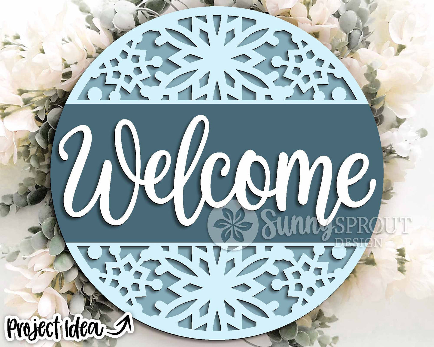Welcome Snowflake Pattern Sign, Round door hanger svg, Glowforge laser file, Cricut, Winter door decor, Christmas sign svg