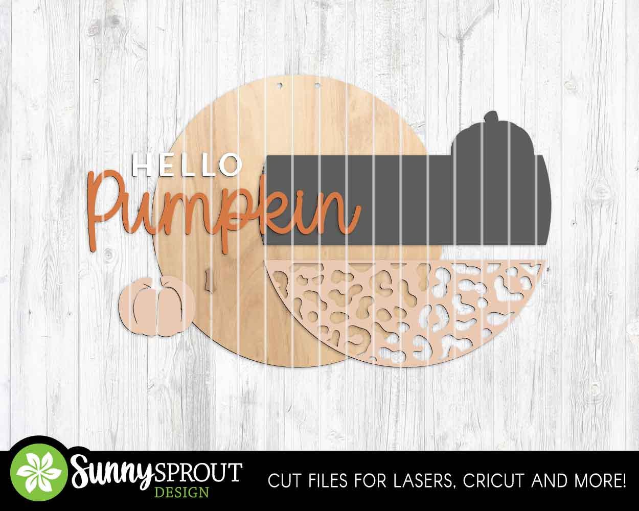 Hello Pumpkin Leopard Print Sign, Digital Download, SVG Laser Cut File, Cricut, Fall Round Door Hanger Design