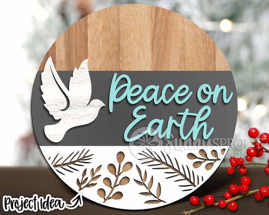 Peace on Earth Dove Sign, Digital Download, SVG Laser Cut File, Cricut, Round Door Hanger Design, Christmas Decor