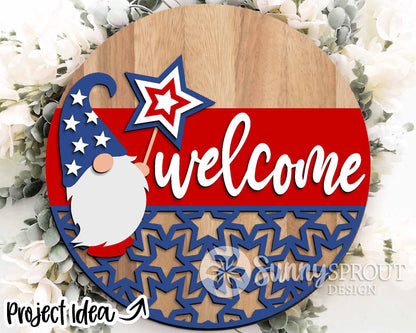 July 4th Laser Sign Bundle, Round door hanger svg, Glowforge laser file, Cricut, Independence Day svg, Patriotic decor