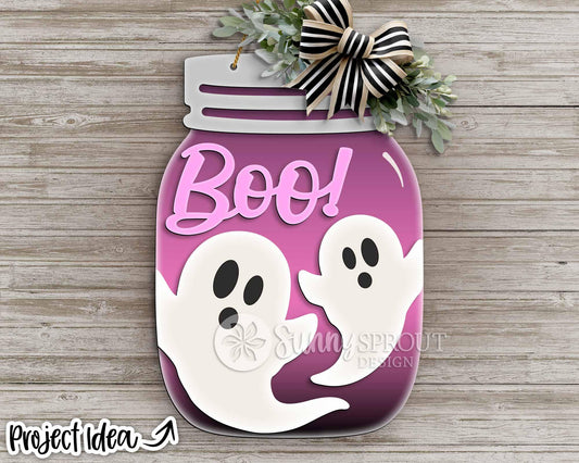 Halloween Boo Ghost Mason Jar Sign, Digital Download, SVG Laser Cut File, Cricut, Fall Spooky Door Hanger Design