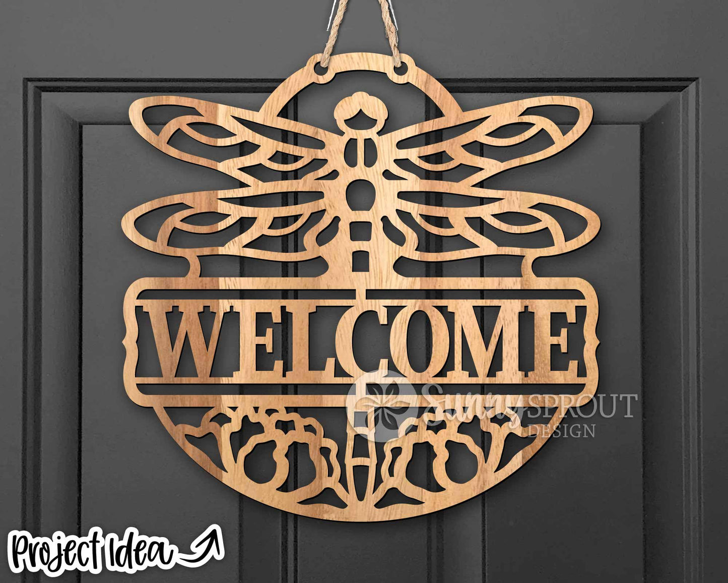 Dragonfly Flower Welcome Sign, Digital download, SVG Laser cut file, Cricut, Door hanger design, Cabin lake house pond decor