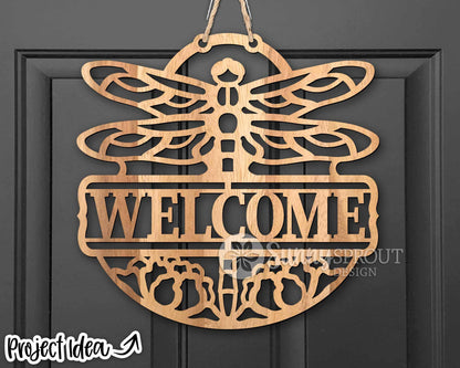 Dragonfly Flower Welcome Sign, Digital download, SVG Laser cut file, Cricut, Door hanger design, Cabin lake house pond decor