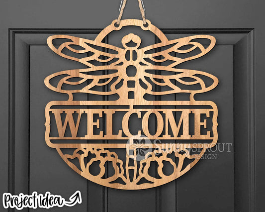 Dragonfly Flower Welcome Sign, Digital download, SVG Laser cut file, Cricut, Door hanger design, Cabin lake house pond decor