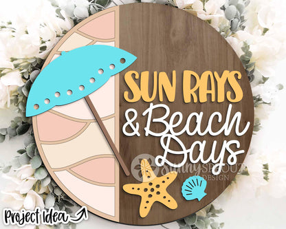 Sun Rays & Beach Days Sign, Digital download, SVG Laser cut file, Cricut, Round door hanger wall art design, Ocean coastal decor