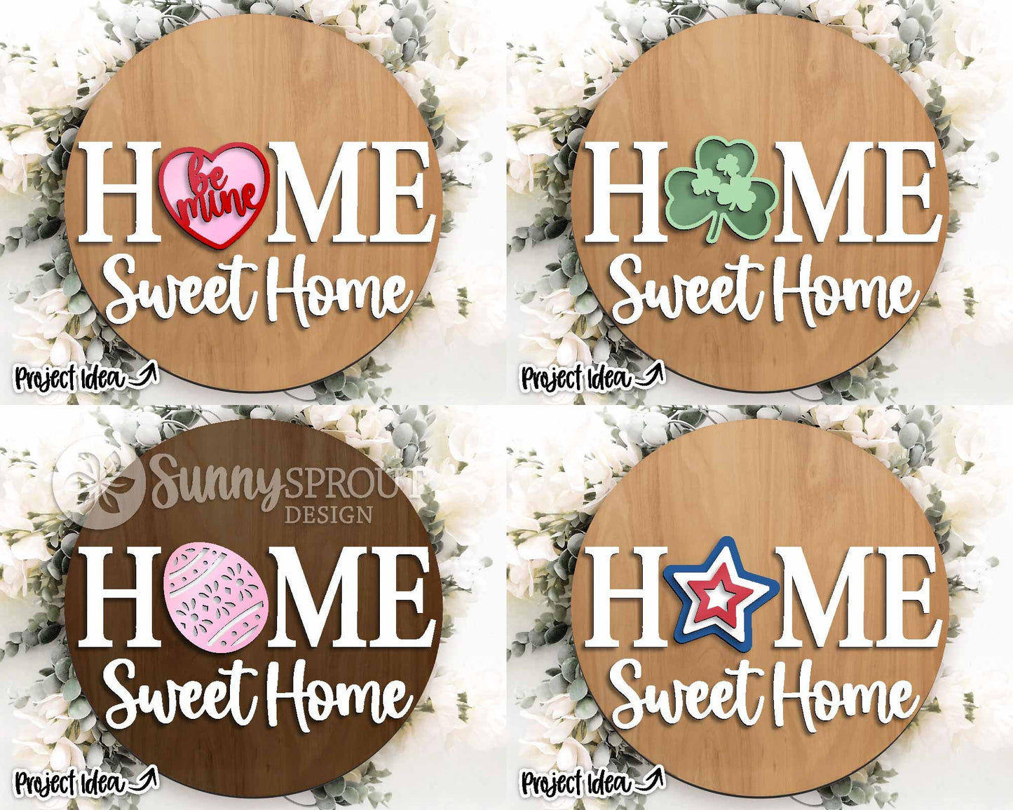 Home Sweet Home Interchangeable Graphics Sign, Digtial Download, SVG Laser Cut File, Cricut, Seasonal Round Door Hanger Design