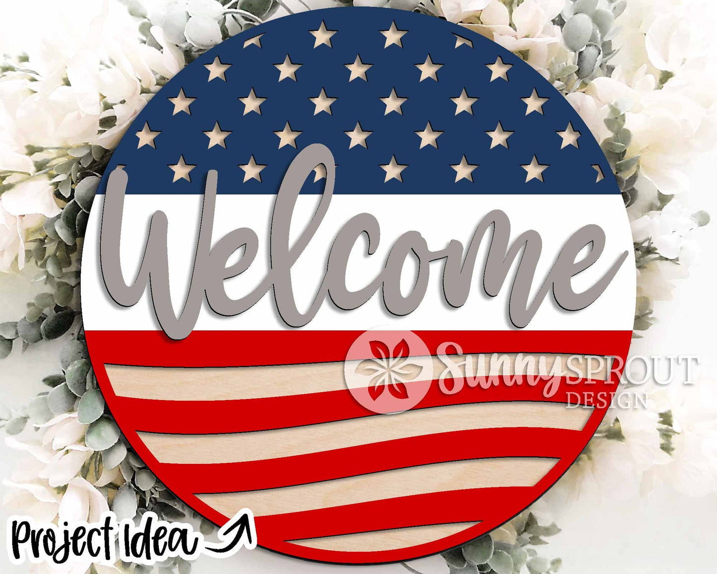 July 4th Laser Sign Bundle, Round door hanger svg, Glowforge laser file, Cricut, Independence Day svg, Patriotic decor