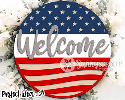 July 4th Laser Sign Bundle, Round door hanger svg, Glowforge laser file, Cricut, Independence Day svg, Patriotic decor