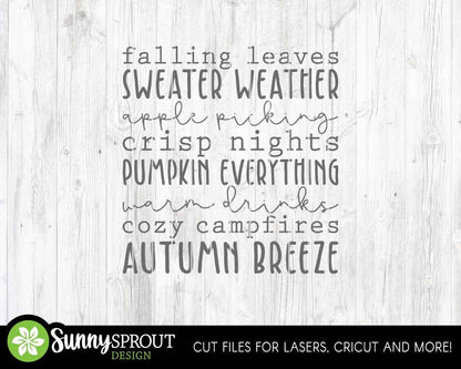 Fall Word Art SVG, Digital Download, Cricut SVG Cut File, Silhouette, Autumn Sign, Shirt, Mug Design