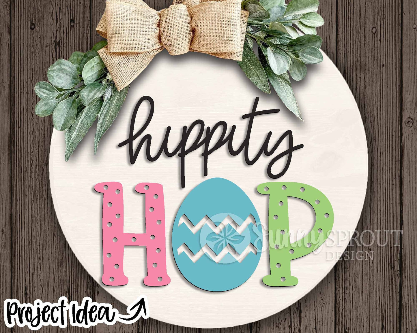 Hippity Hop Easter Egg Sign, Digital download, SVG Laser cut file, Cricut, Round door hanger design