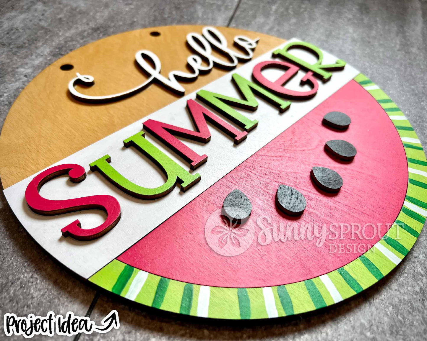 Hello Summer Watermelon Sign, Digital Download, SVG Laser Cut File, Cricut, Round Door Hanger Design