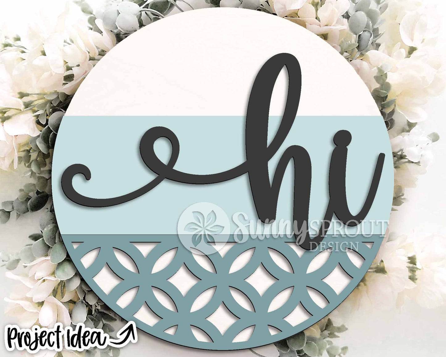 Hi Modern Geometric Sign, Digital Download, SVG Laser Cut File, Cricut, Farmhouse Round Door Hanger Design