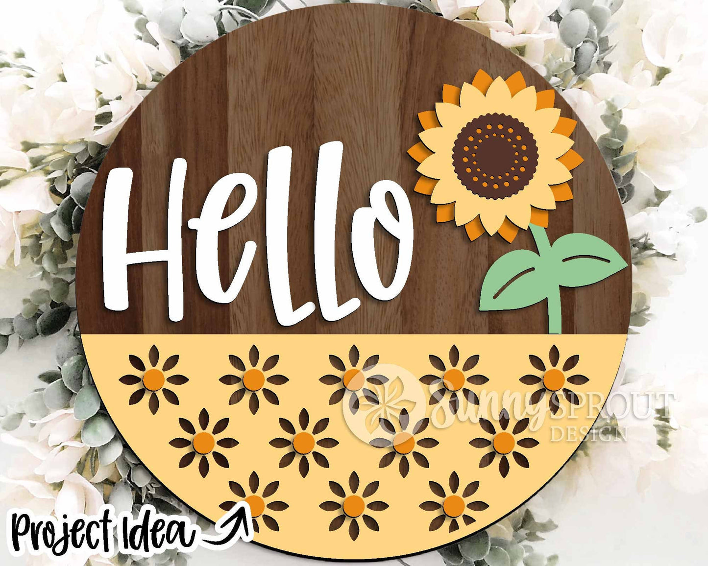 Sunflowers Laser Sign Bundle, Round door hanger svg, Glowforge laser file, Cricut cut file, Floral welcome sign svg