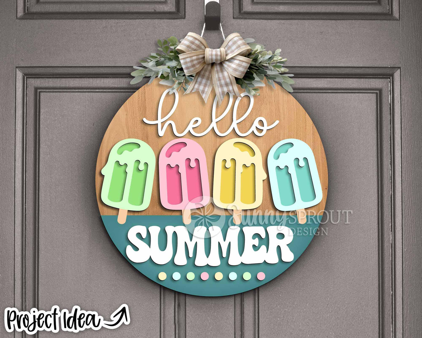 Hello Summer Popsicle Drip Sign, Digital Download, SVG Laser Cut File, Cricut, Round Door Hanger Design