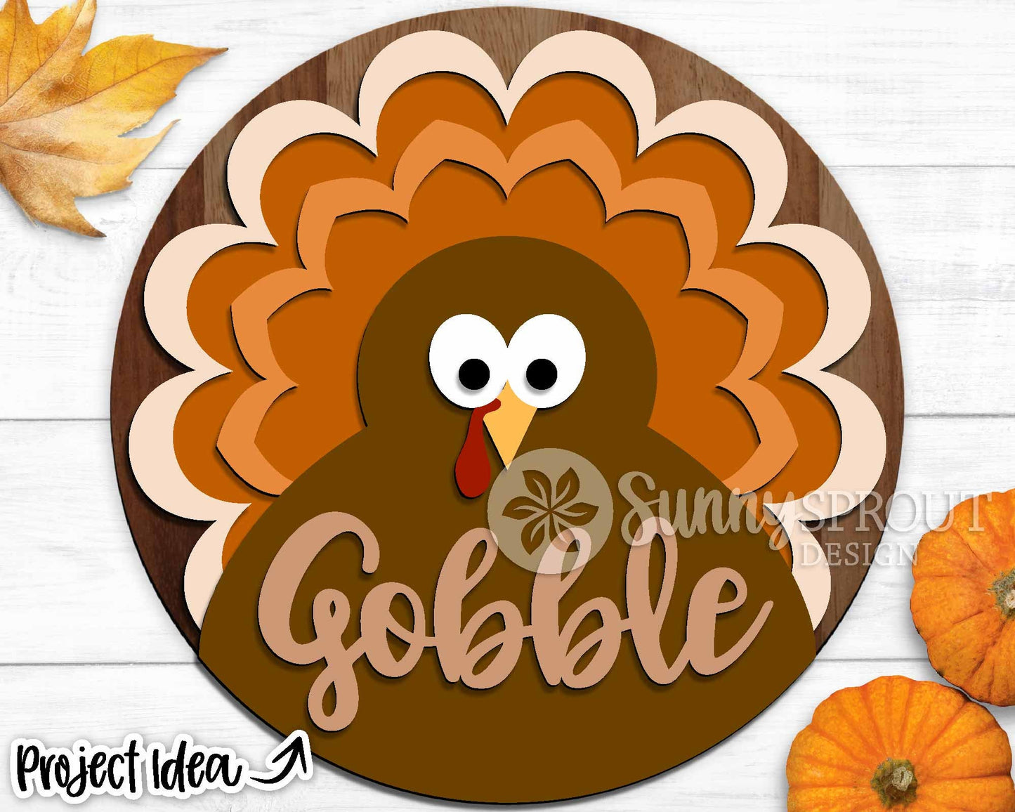 Gobble Turkey Sign, Digital Download, SVG Laser Cut File, Cricut, Round Thanksgiving Fall Door Hanger Design