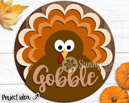 Gobble Turkey Sign, Digital Download, SVG Laser Cut File, Cricut, Round Thanksgiving Fall Door Hanger Design