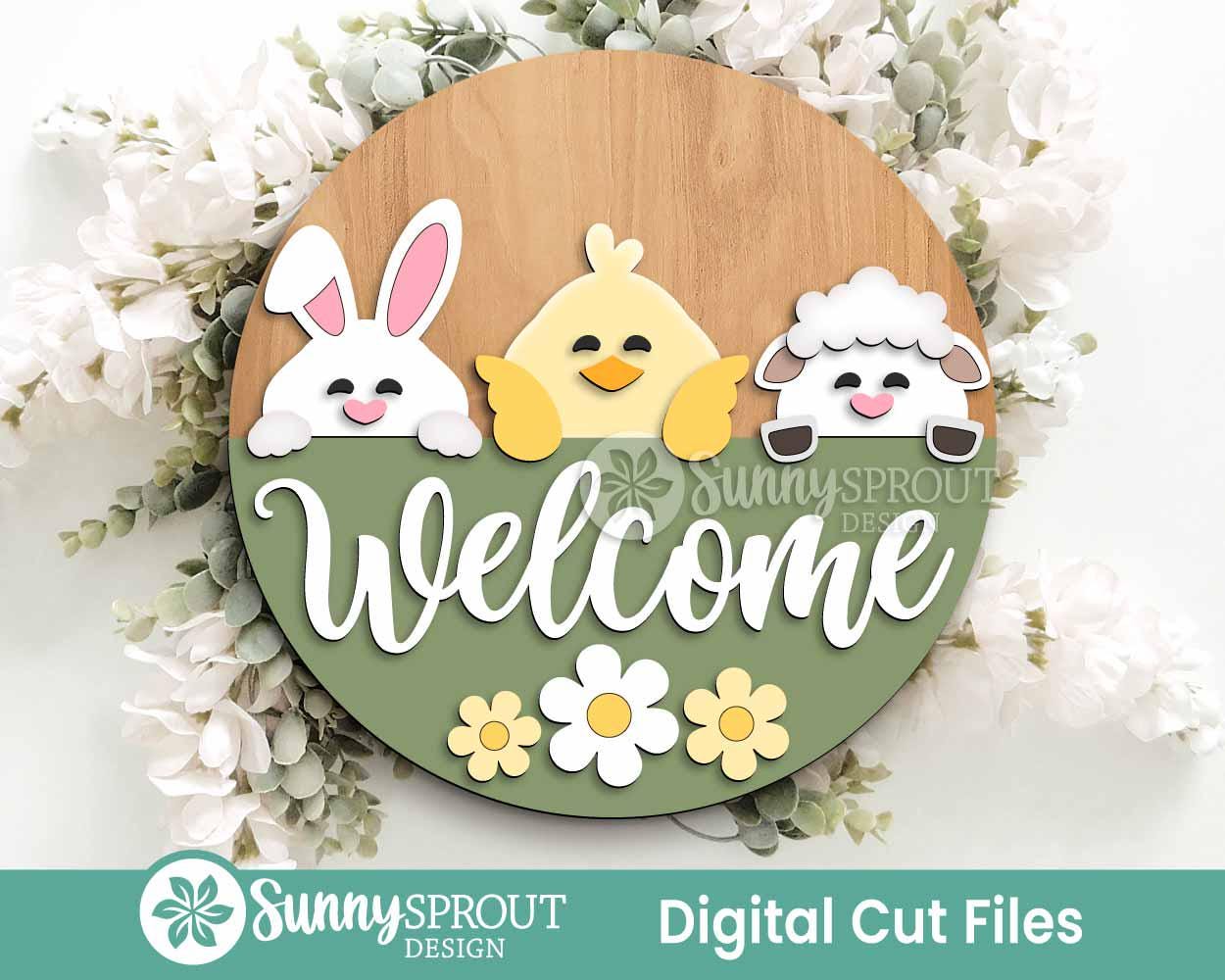Easter Sign Bundle 7, Round door hanger svg, Glowforge laser file, Cricut cut file, Spring welcome sign svg, Easter bunny