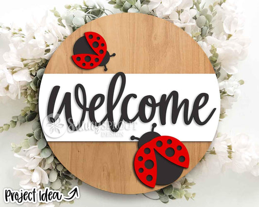 Welcome Ladybugs Sign, Digital Download, SVG Laser Cut File, Cricut, Spring Summer Fall Decor, Round Door Hanger Design