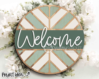 Chevron Geometric Welcome Sign, Digital Download, SVG Laser Cut File, Cricut, Farmhouse Round Door Hanger Design
