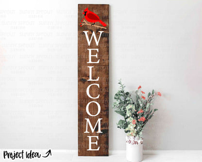 Cardinal Welcome Porch Sign SVG, Digital Download, Cricut Cut File, Silhouette, Winter Front Door Leaner Design