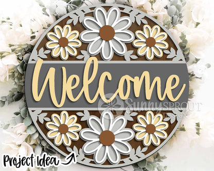 Spring Sign Bundle 3, Round door hanger svg, Glowforge laser file, Cricut, Spring flower welcome sign, Hello Spring