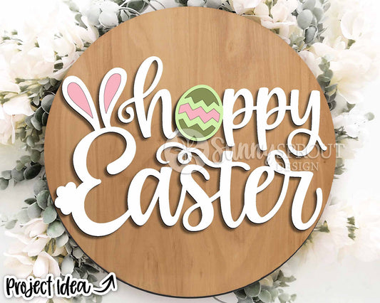 Hoppy Easter Bunny Egg Sign, Digital download, SVG laser cut file, Cricut, Round door hanger design