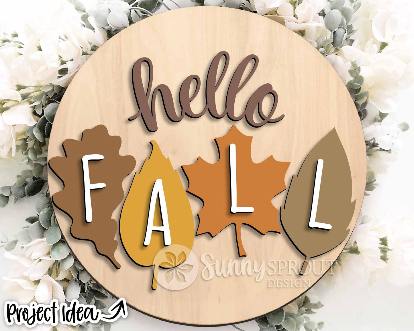 Hello Fall Leaves Sign, Digital Download, SVG Laser Cut File, Cricut, Fall Leaf Door Hanger Design