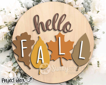 Hello Fall Leaves Sign, Digital Download, SVG Laser Cut File, Cricut, Fall Leaf Door Hanger Design