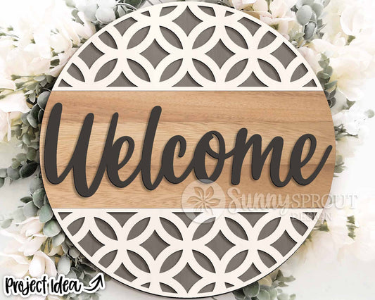 Welcome Geometric Pattern Sign, Digital Download, SVG Laser Cut File, Cricut, Modern Farmhouse Round Door Hanger Design