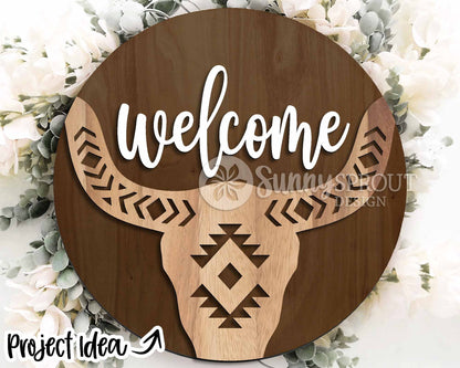 Southwestern Laser Sign Bundle, Round door hanger svg, Glowforge laser file, Cricut, Welcome sign svg, Aztec decor, Cowboy