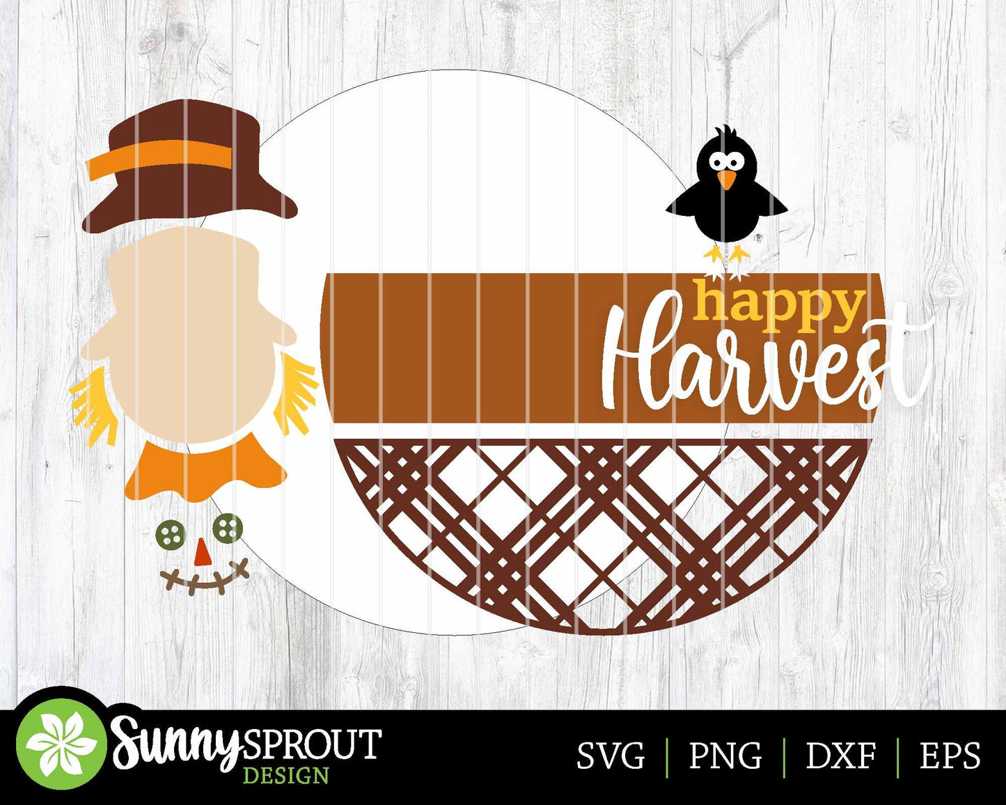 Happy Harvest Scarecrow Sign, Digital Download, SVG Laser Cut File, Cricut, Round Fall Door Hanger Design, Farm Decor