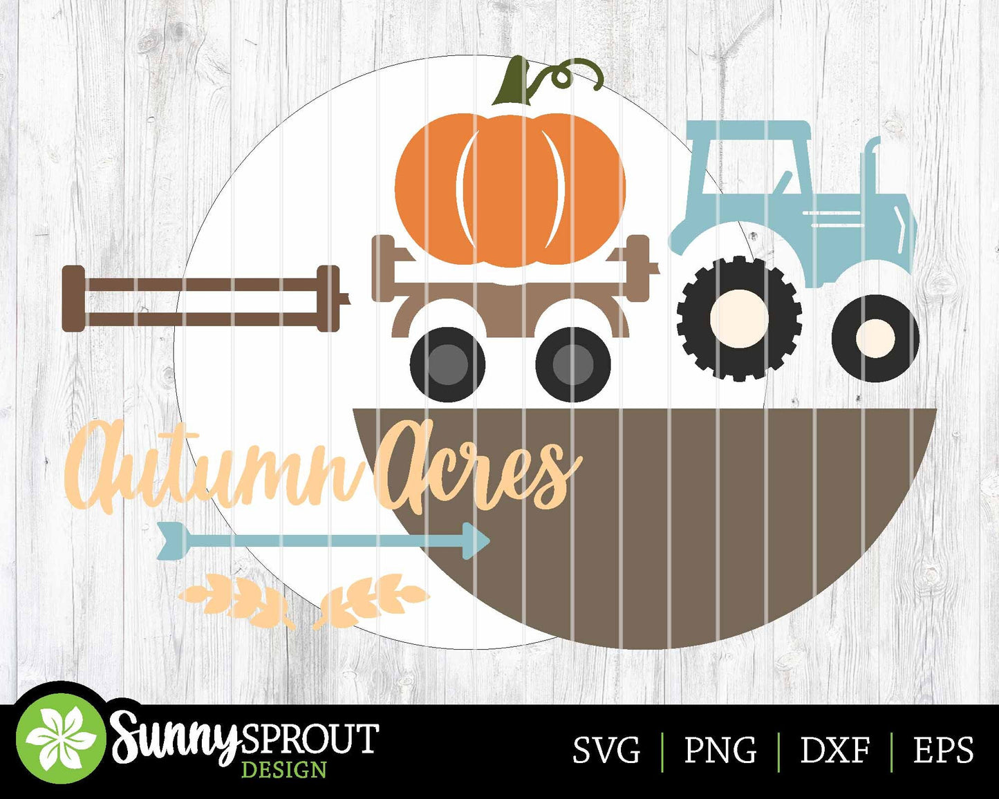 Autumn Acres Tractor Pumpkin Sign, Digital Download, SVG Laser Cut File, Cricut, Round Fall Door Hanger Design, Farmhouse Decor