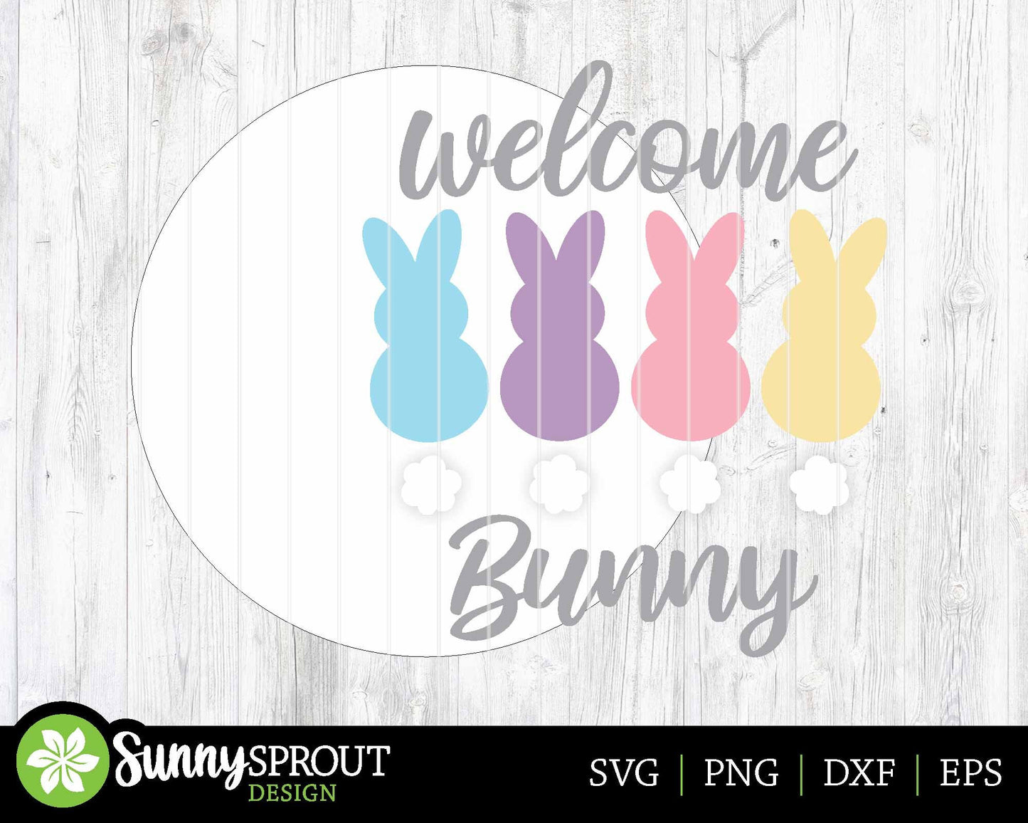 Welcome Bunny Tail Sign, Digital download, SVG Laser cut file, Cricut, Round door hanger design, Easter decor