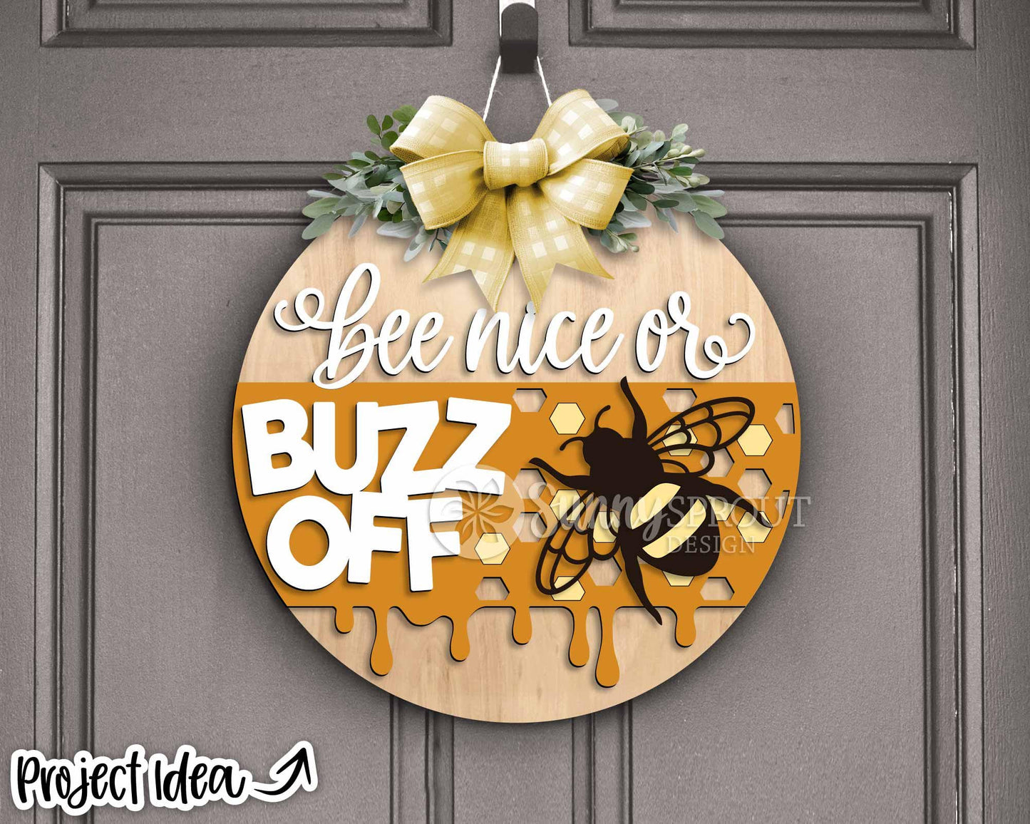 Bee Nice or Buzz Off Honeycomb Sign, Digital Download, SVG Laser Cut File, Cricut, Funny Summer Round Door Hanger Design