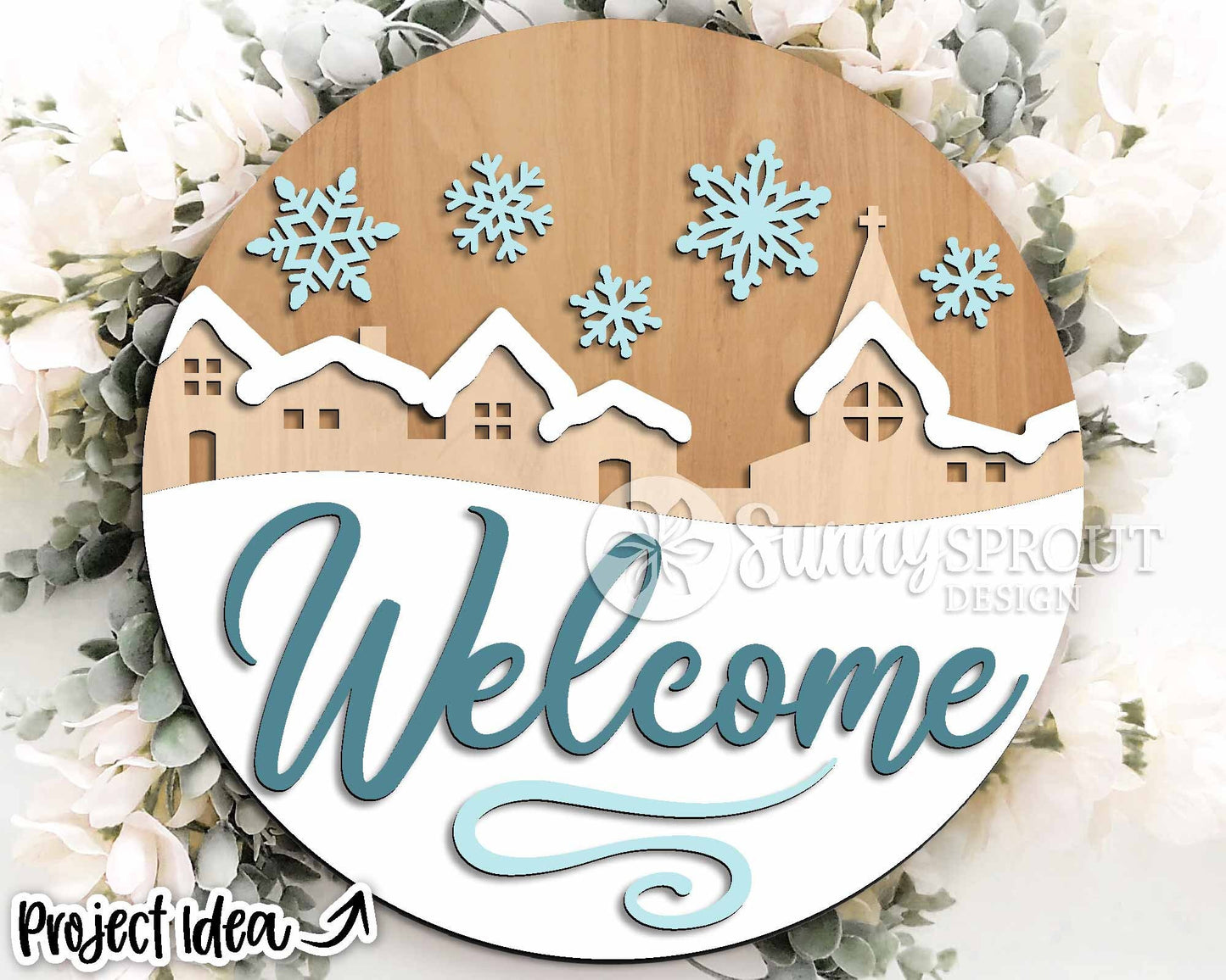 Winter Laser Sign Bundle, Round door hanger, Glowforge laser file, Cricut cut file, Holiday welcome sign svg, Let it Snow