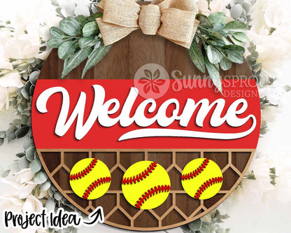Baseball Softball Laser Sign Bundle, Round door hanger svg, Glowforge laser file, Cricut cut file, Ballfield welcome sign
