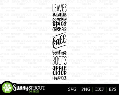 Fall Things Porch Sign SVG, Cricut cut file, Silhouette, Fall decor svg, Autumn porch leaner, Fall words svg