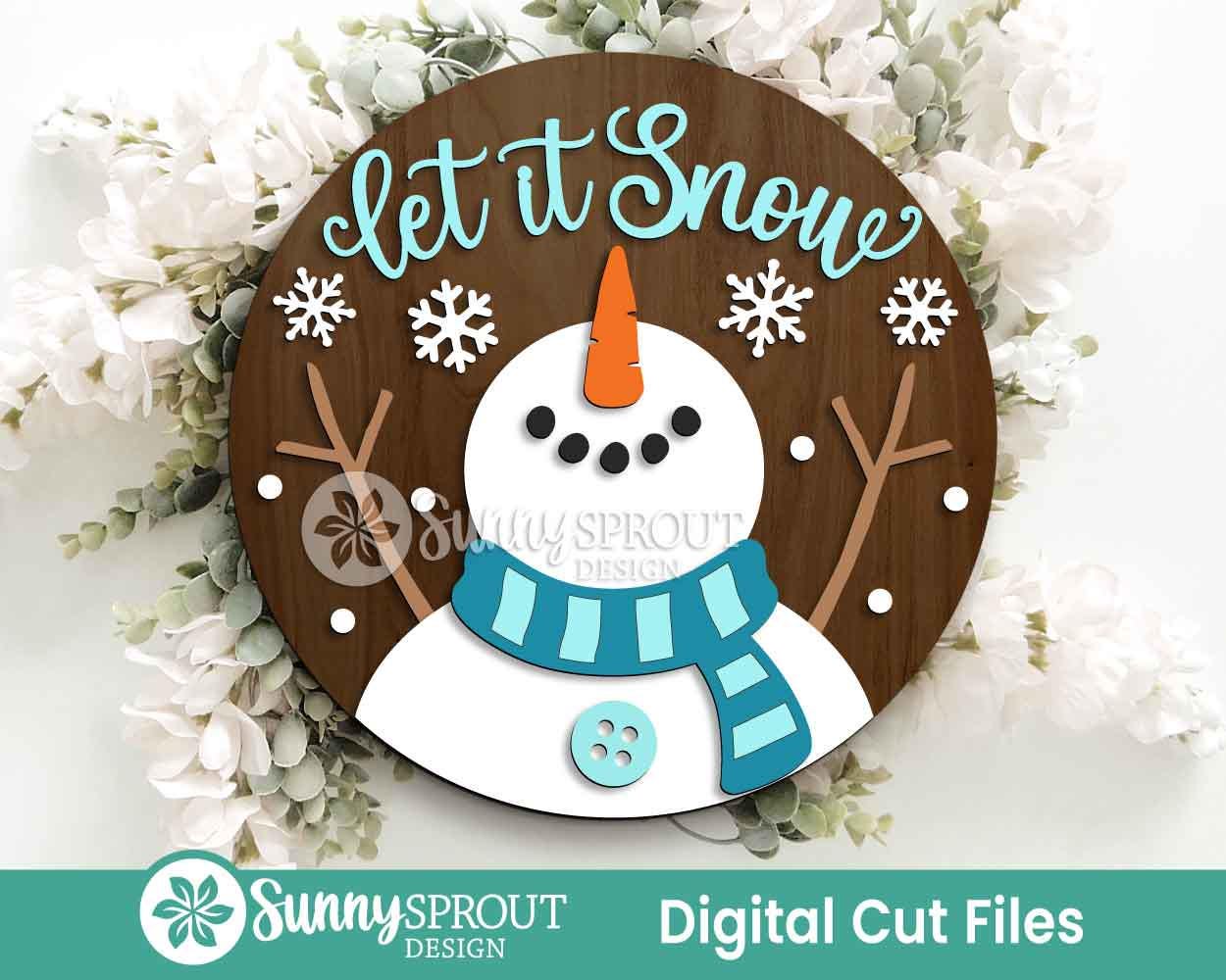 Let It Snow Snowman Sign, Round door hanger svg, Christmas holiday sign, Glowforge laser cut file, Cricut, Winter decor