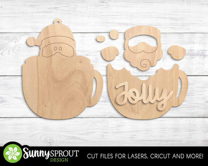 Peeking Santa Mug Ornament, Digital download, SVG laser cut file, Cricut, Christmas design