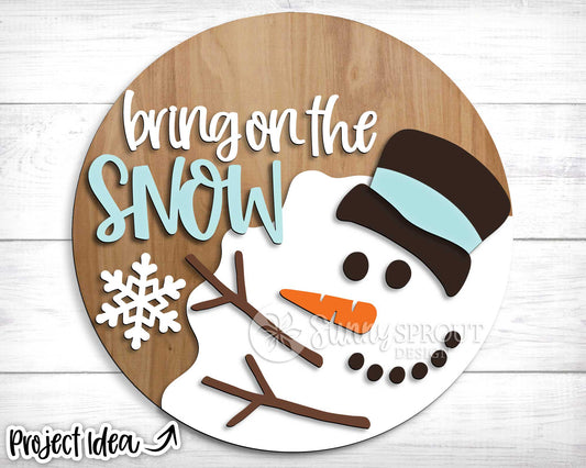 Bring on the Snow Melted Snowman Sign, Round door hanger svg, Glowforge laser file, Cricut, Winter decor, Christmas svg