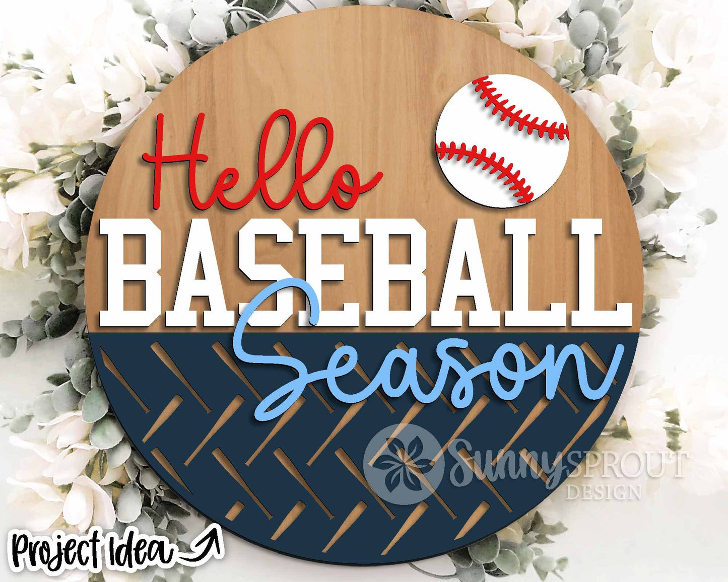Hello Baseball Season Sign, Digital Download, SVG Laser Cut File, Cricut, Round Door Hanger Design, Sports Decor