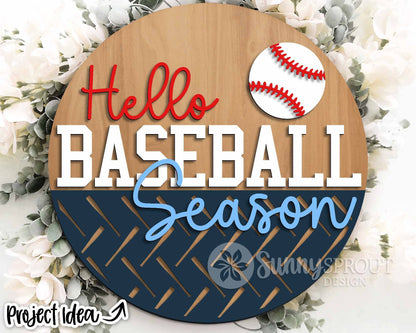 Hello Baseball Season Sign, Digital Download, SVG Laser Cut File, Cricut, Round Door Hanger Design, Sports Decor