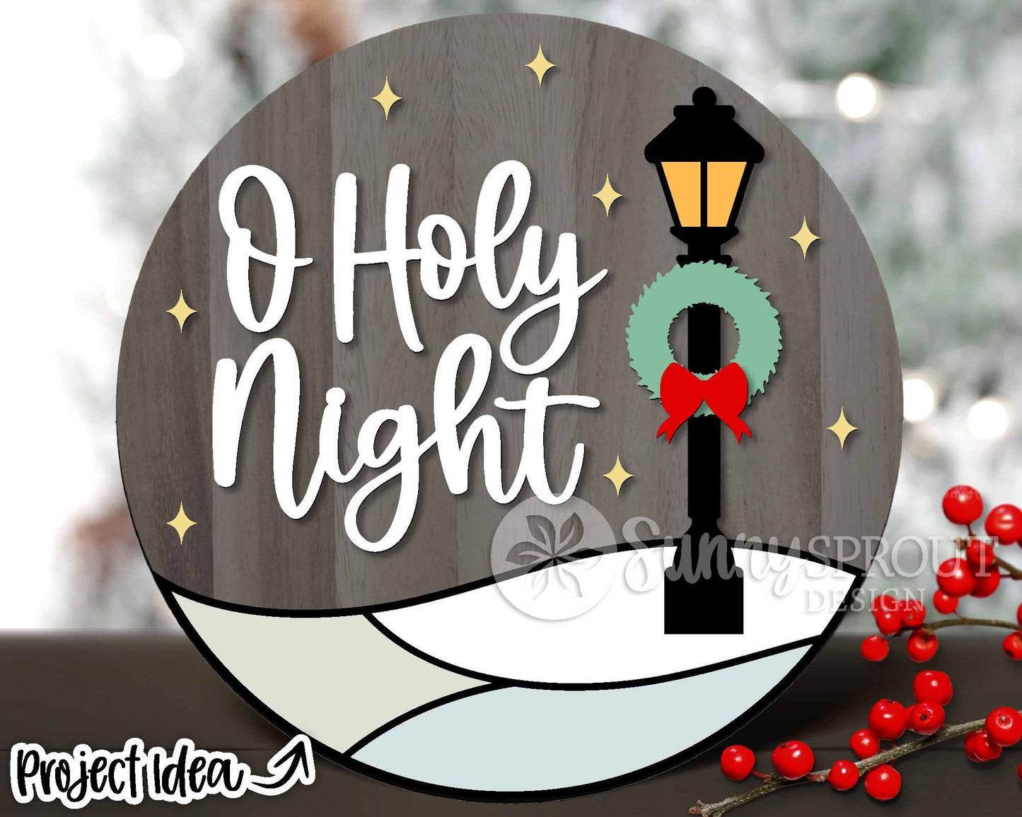 O Holy Night Light Pole Sign, Digital download, SVG laser cut file, Cricut, Round door hanger design, Christmas decor