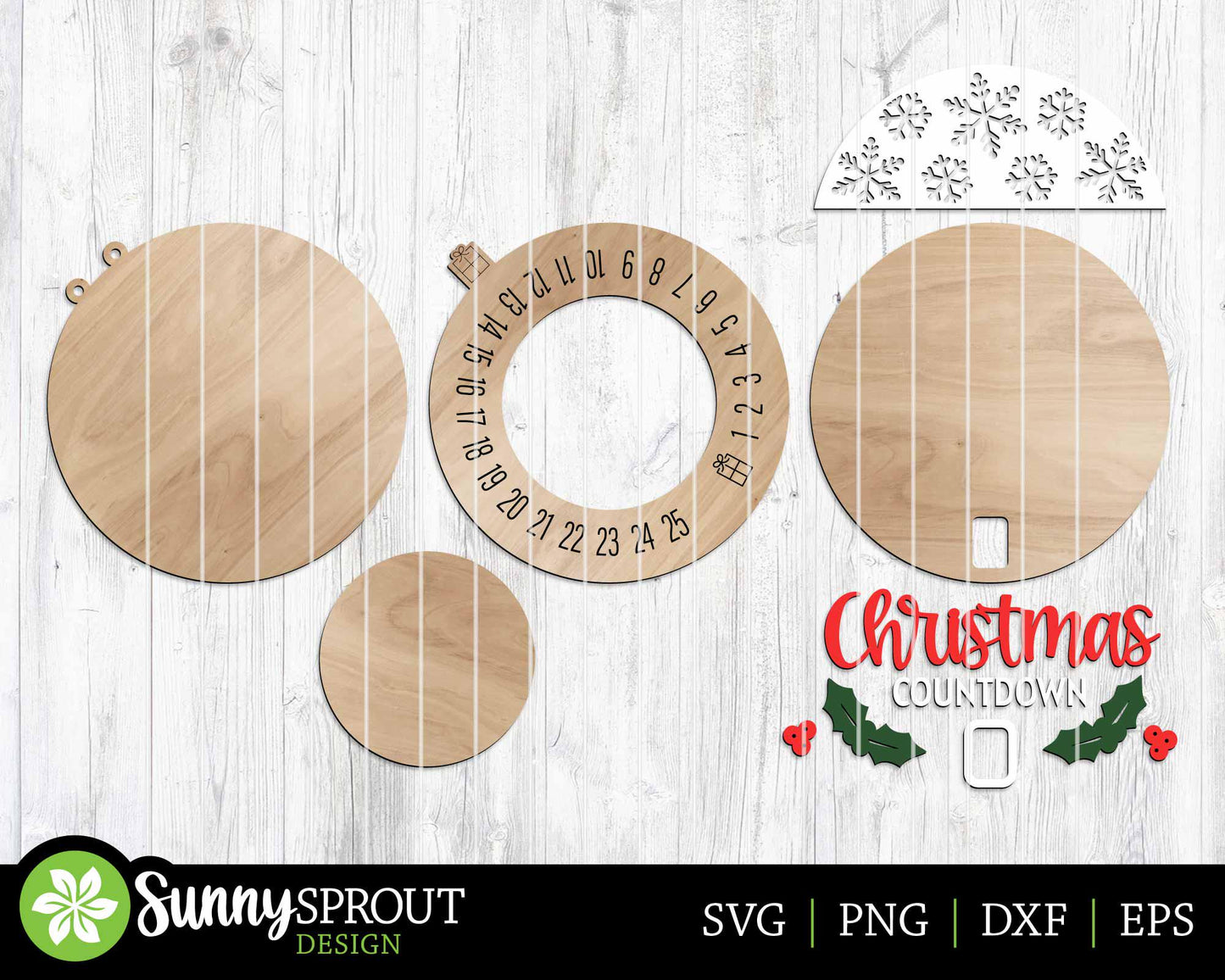 Christmas Snowflake Countdown Sign, Digital Download, SVG Laser Cut File, Cricut, Round Door Hanger Design, Days Until Christmas Decor